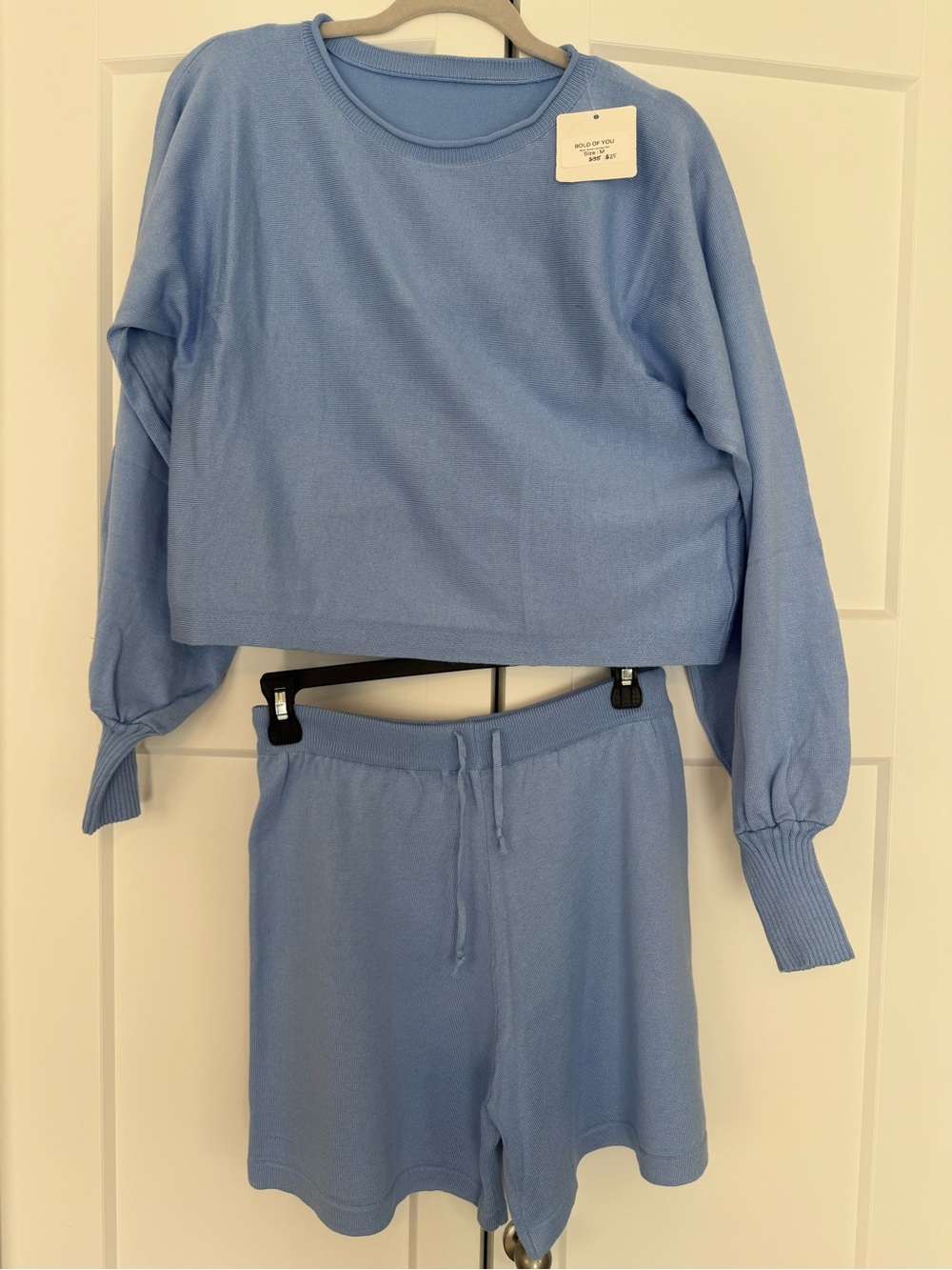 Light Blue Knit Lounge Set - Top & Shorts